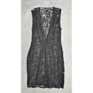 Marienbad Black Lace Overlay Slip Knee Length Cocktail‎ Sleeveless Dress Sz. L